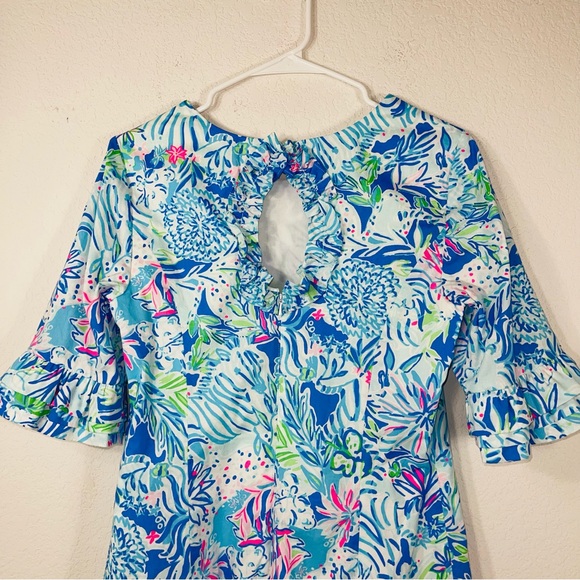 Lilly Pulitzer Fiesta Stretch Dress Coastal Blue Lion turquoise white pink - Picture 9 of 15
